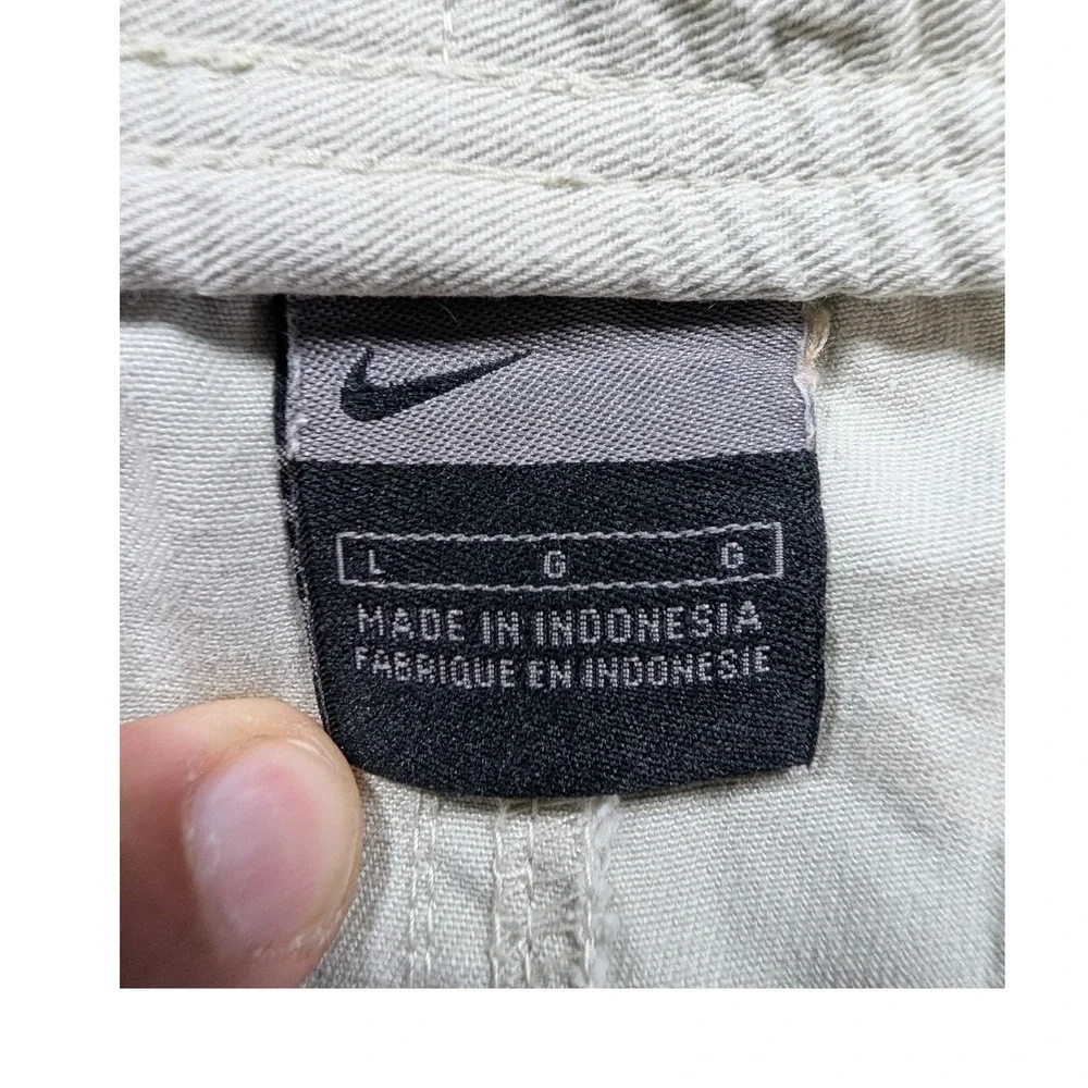 Nike Cargo Shorts Mens Large Khaki Tan Elastic Waist Cotton Twill 9 Inseam